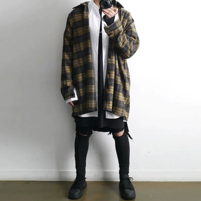 Autumn and Winter Retro Woolen Plaid Long sleeve Shirts Men's Korean-Style Boys Hip-hop Loose Fashion Casual Shirt Outerwear Street