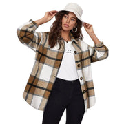 2021women Fashion Loose Lapel Long Sleeve Plaid Shirt Ladies