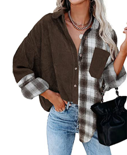 Women's Long Long Sleeve Loose Pocket Lapel Shirt Ins Plaid