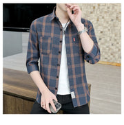 Plaid Shirts Men's Spring and Autumn Winter New Casual Popular Long sleeve Shirt Handsome Youth Cropped Half Sleeve Shirt