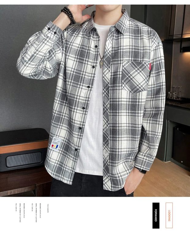 Red Dragonfly Plaid Shirt Men's Shirt Clothes Autumn and Winter New Trendy Casual Long Sleeve Shirt Coat Men's Clothing