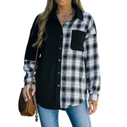 Women's Long Long Sleeve Loose Pocket Lapel Shirt Ins Plaid