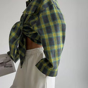 Baggy Plaid Long-Sleeve Shirt Retro Style All-Matching Lapel Loose Plaid Long Sleeve Shirt