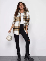 2021women Fashion Loose Lapel Long Sleeve Plaid Shirt Ladies