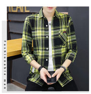 Long sleeve Shirts Men's Plaid Trendy Brand New Autumn and Winter Fleece-lined Korean Style Loose Casual Shirt Hong Kong Style Clothes