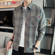 Red Dragonfly Plaid Shirt Men's Shirt Clothes Autumn and Winter New Trendy Casual Long Sleeve Shirt Coat Men's Clothing