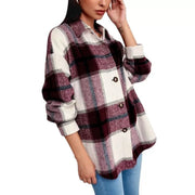 2021women Fashion Loose Lapel Long Sleeve Plaid Shirt Ladies