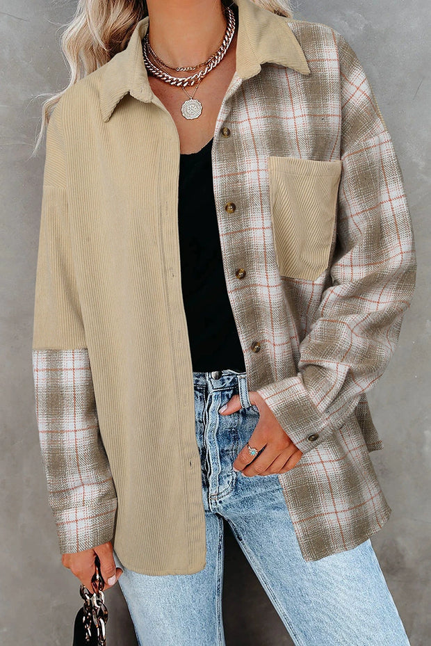 Women's Long Long Sleeve Loose Pocket Lapel Shirt Ins Plaid