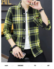 Long sleeve Shirts Men's Plaid Trendy Brand New Autumn and Winter Fleece-lined Korean Style Loose Casual Shirt Hong Kong Style Clothes