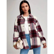 2021women Fashion Loose Lapel Long Sleeve Plaid Shirt Ladies