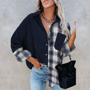 Women's Long Long Sleeve Loose Pocket Lapel Shirt Ins Plaid