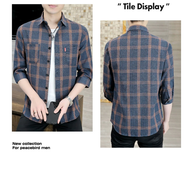 Plaid Shirts Men's Spring and Autumn Winter New Casual Popular Long sleeve Shirt Handsome Youth Cropped Half Sleeve Shirt