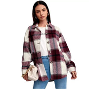 2021women Fashion Loose Lapel Long Sleeve Plaid Shirt Ladies