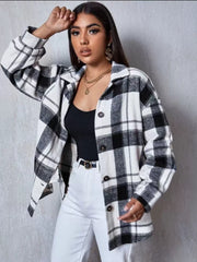 2021women Fashion Loose Lapel Long Sleeve Plaid Shirt Ladies