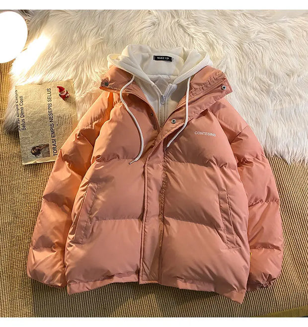 Korean Version Winter New Winter Leisure Cotton Clothes Women Y2K Multi-functional Fake Two Pocket Zipper Down Jacket Thick Coat