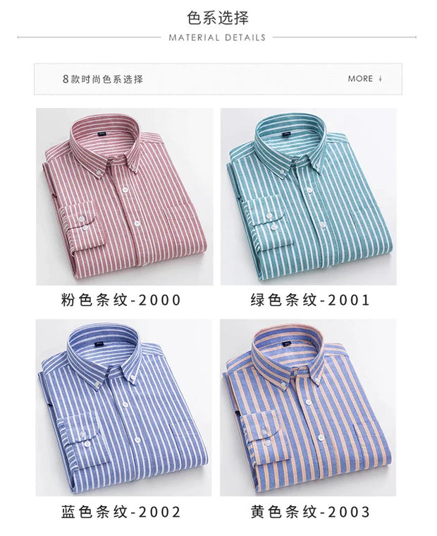 Mens Vertical Striped Shirts Pure Cotton Regular Fit Oxford Dress Shirt Male Button Down Long Sleeve Casual Shirts with Pocket