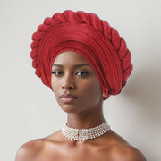 2025 New African Braid Auto Gele Wedding Party Head Wrap Muslim Women Hijab Bonnet Turban Cap Nigeria Already Made Aso Oke Hat