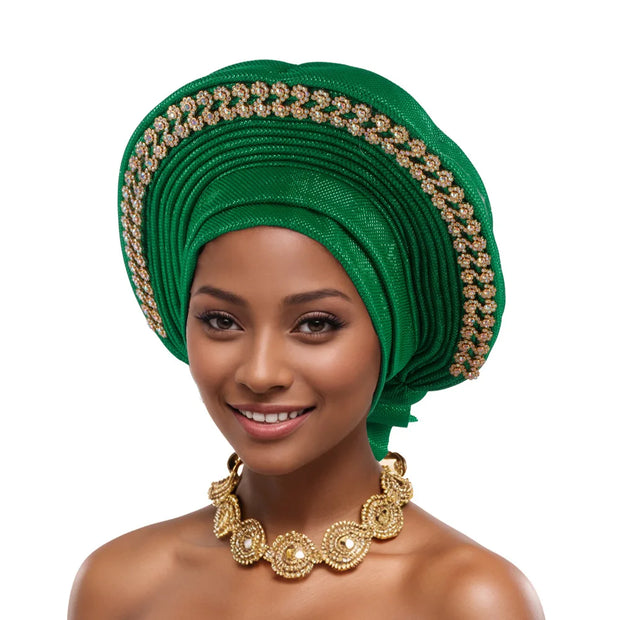 2025 New African Headtie Turban Nigeria Auto Gele Head Wraps Auto Gele Women's Turban Cap Wedding Geles Muslim Head Wraps Bonnet