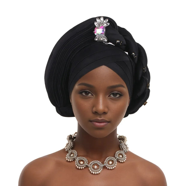 Pre-Tied Africa Braid Aso Oke Auto Gele Headtie Already Made Nigerian Turbans for Women African Head Wrap Bonnet for Party 1Set