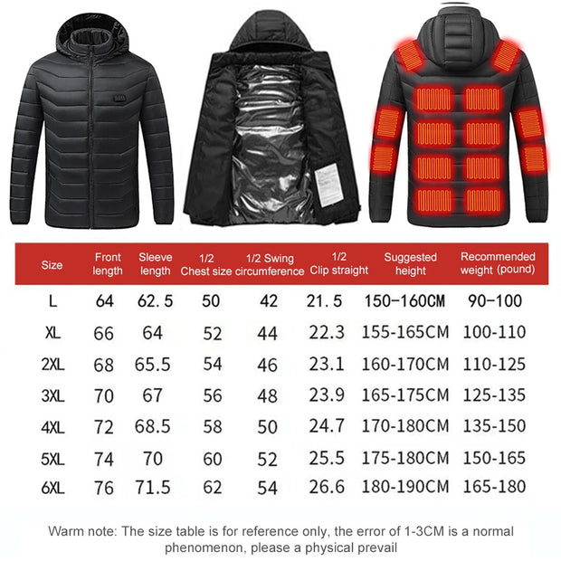 21 Areas Heated Jacket Men USB Electric Heating Jacket Winter Motorcycle Thermal Jacket Heatable Cotton Coat for Outdoor