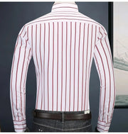 Men's Striped Long Sleeve Elegant Dress Shirt Bamboo Fiber Without Pocket Standard Fit Casual Button Down Male Business Shirts