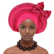 Pre-Tied Africa Braid Aso Oke Auto Gele Headtie Already Made Nigerian Turbans for Women African Head Wrap Bonnet for Party 1Set