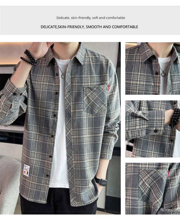 Red Dragonfly Plaid Shirt Men's Shirt Clothes Autumn and Winter New Trendy Casual Long Sleeve Shirt Coat Men's Clothing