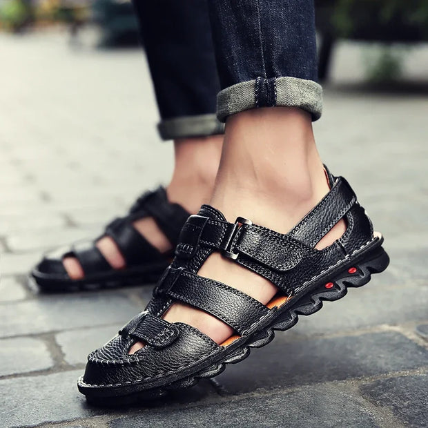 Classic High Quality Cow Leather Sandals Summer Outdoor Handmade Men Sandals Fashion Comfortable Men Beach Leather Shoes Size48