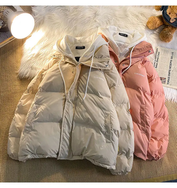 Korean Version Winter New Winter Leisure Cotton Clothes Women Y2K Multi-functional Fake Two Pocket Zipper Down Jacket Thick Coat