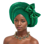 Pre-Tied Africa Braid Aso Oke Auto Gele Headtie Already Made Nigerian Turbans for Women African Head Wrap Bonnet for Party 1Set