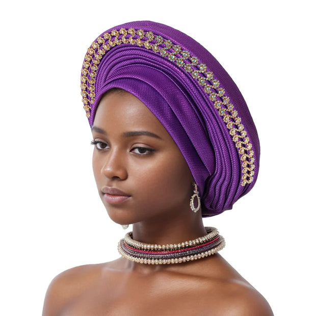 2025 New African Headtie Turban Nigeria Auto Gele Head Wraps Auto Gele Women's Turban Cap Wedding Geles Muslim Head Wraps Bonnet