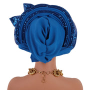 Pre-Tied Africa Braid Aso Oke Auto Gele Headtie Already Made Nigerian Turbans for Women African Head Wrap Bonnet for Party 1Set