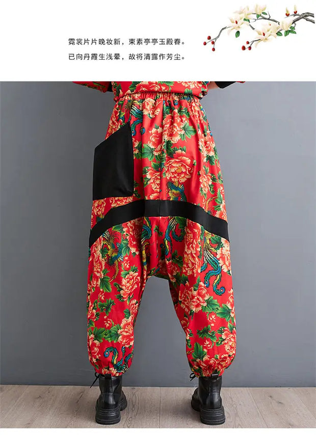 Design Retro Ethnic Style Two Piece Set Women Outfit 2024 Spring Casual Irregular Half High Neck Top + Harem Pants Suit Z4835