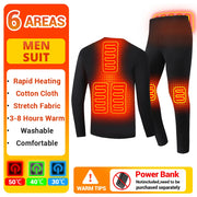 Men Winter Thermal Heated Jacket Vest Heated Underwear Women's Ski Suit USB Electric Heating Clothing Fleece Thermal Long Johns