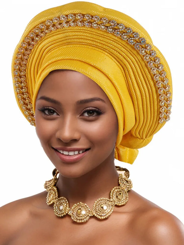 2025 New African Headtie Turban Nigeria Auto Gele Head Wraps Auto Gele Women's Turban Cap Wedding Geles Muslim Head Wraps Bonnet