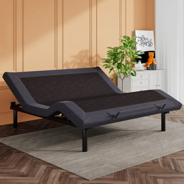 King Adjustable Bed Frame with Upgraded Motors, Wireless Remote Control, Independent Head & Foot Incline, Upholstered Bed Frame