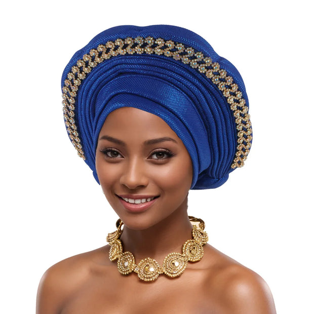 2025 New African Headtie Turban Nigeria Auto Gele Head Wraps Auto Gele Women's Turban Cap Wedding Geles Muslim Head Wraps Bonnet