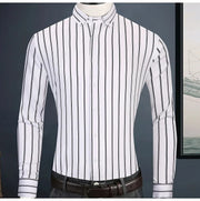 Men's Striped Long Sleeve Elegant Dress Shirt Bamboo Fiber Without Pocket Standard Fit Casual Button Down Male Business Shirts