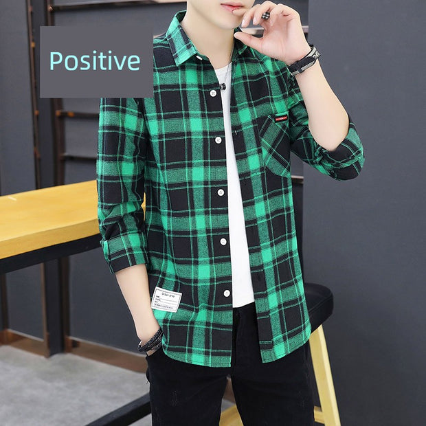 Long sleeve Shirts Men's Plaid Trendy Brand New Autumn and Winter Fleece-lined Korean Style Loose Casual Shirt Hong Kong Style Clothes