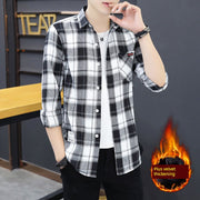 Long sleeve Shirts Men's Plaid Trendy Brand New Autumn and Winter Fleece-lined Korean Style Loose Casual Shirt Hong Kong Style Clothes