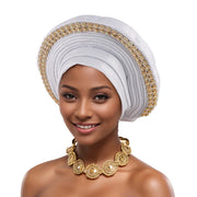 2025 New African Headtie Turban Nigeria Auto Gele Head Wraps Auto Gele Women's Turban Cap Wedding Geles Muslim Head Wraps Bonnet