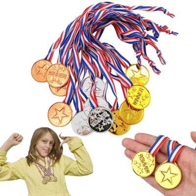 10Pcs Kids Gold Plastic Winner Award Medals Toys Style Winner for Sports Competition Talent Show Children's Reward Gifts