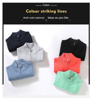 Half-Open Zipped Stand Collar Cotton Casual Sweater Sweater