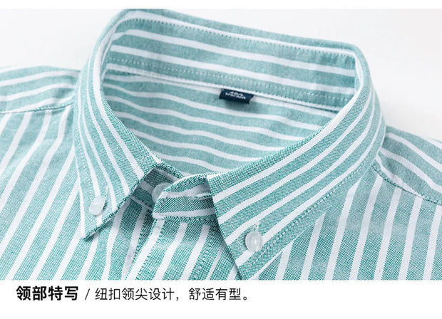 Mens Vertical Striped Shirts Pure Cotton Regular Fit Oxford Dress Shirt Male Button Down Long Sleeve Casual Shirts with Pocket