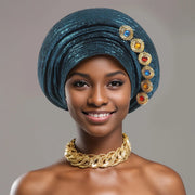 Nigerian Wedding Geles African Headtie Auto Gele Turbans for Women Aso Oke Fabric Muslim Headwear Headpiece Female Head Wraps