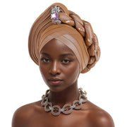 Pre-Tied Africa Braid Aso Oke Auto Gele Headtie Already Made Nigerian Turbans for Women African Head Wrap Bonnet for Party 1Set