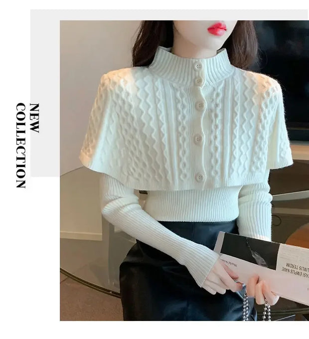 2024 New Women's Autumn/Winter Long Sleeve Cable Knit Top Stylish Knitted Pullovers 2-Piece Set Base Layer Top