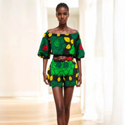 African Clothing for Women Off Shoulder Dashiki Top and Print Shorts 2 Piece Set Sexy Club Party Ankara Attire A2126005