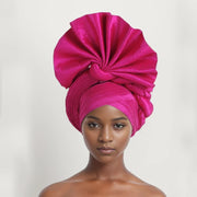 African Female Turban Cap Women Auto gele Headtie Nigeria Raw Silk Fan Gele Wedding Headdress Party Head Wraps Headwear Turbante