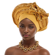 Pre-Tied Africa Braid Aso Oke Auto Gele Headtie Already Made Nigerian Turbans for Women African Head Wrap Bonnet for Party 1Set